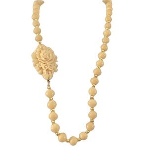 VINTAGE Handcrafted Ivory Bead Necklace With A Large Flower Design